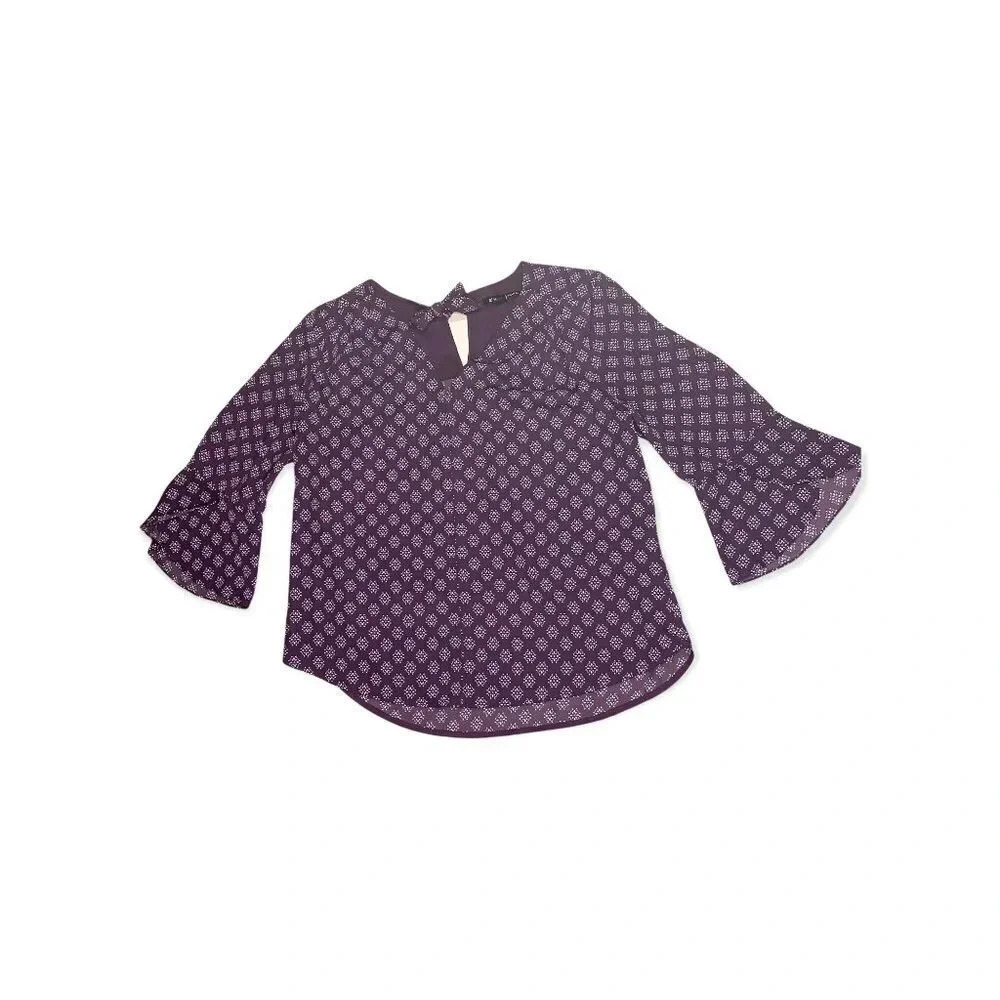 41 Hawthorn Purple Geometric Floral Blouse Top Polyester & Spandex Medium Petite